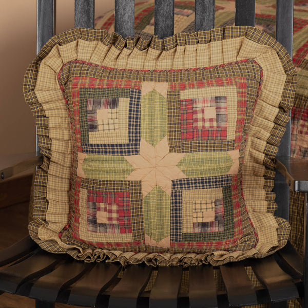 Tea Cabin Patchwork Log Cabin Ruffle Throw Pillow 16x16