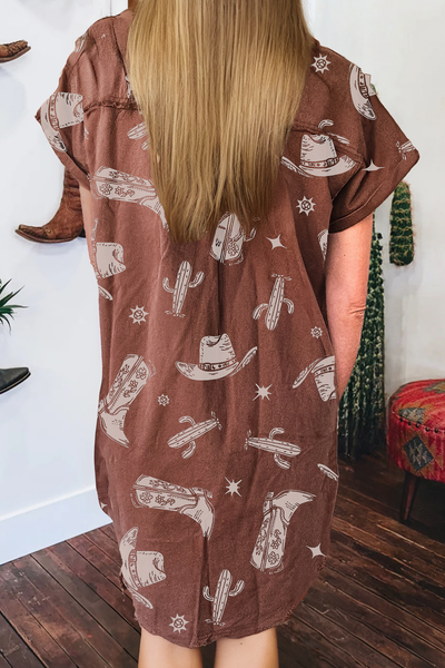 Spring Western Raw Edge Detail Button Down Short Denim Dress