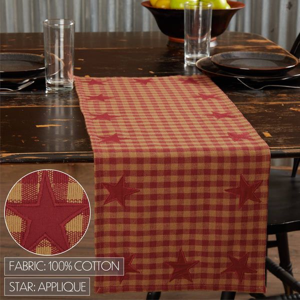Burgundy Tan Star Check Table Runner Woven 13x36