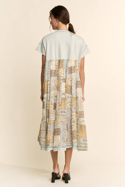 DD60097-ANGEL PRINTED FRENCH TERRY TOP BOTTOM MIDI DRESS