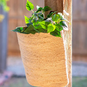 jute hanging planter Jute Wall Basket with Leather Strap – Montana Rustic Accents