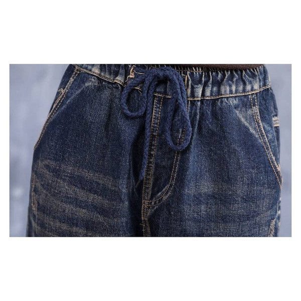 Retro Embroidery Patchwork Casual Loose Harem Jeans