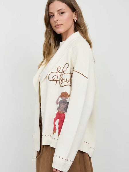 Howdy Cowboy Jacquard Shawl Collar Knit Cardigan