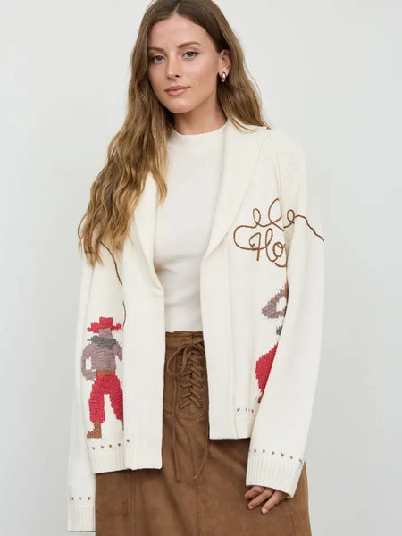 Howdy Cowboy Jacquard Shawl Collar Knit Cardigan