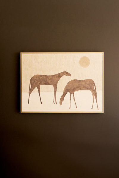 Framed Two Horses with Sun Painting