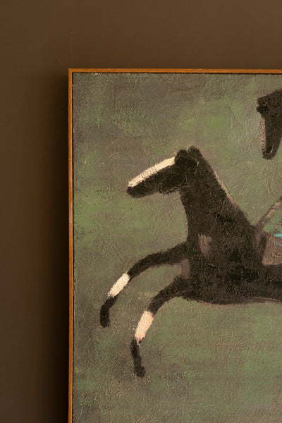 Framed Four Runaway Race Horses Painting