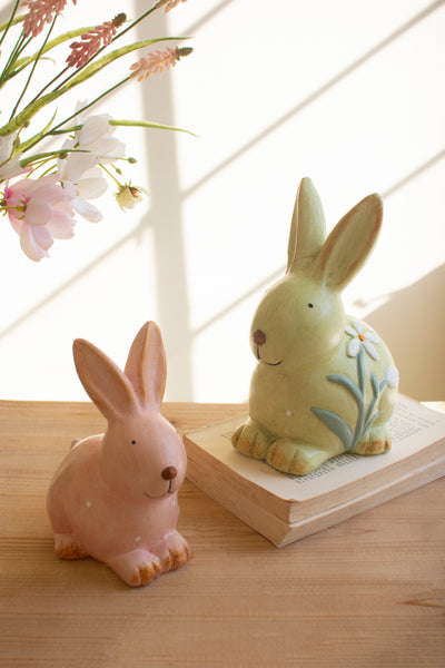 Set of 2 Colorful Faux Concrete Bunnies