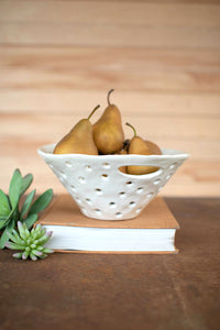 White Ceramic Berry Bowl with Handles