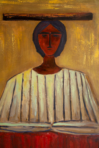 Framed Stylized Woman in Hat Painting