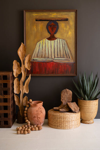 Framed Stylized Woman in Hat Painting