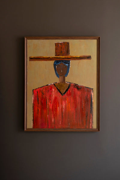 Framed Stylized Man in Hat Painting NEW