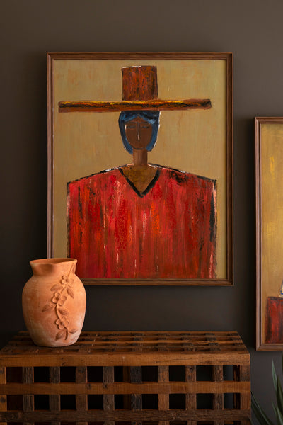 Framed Stylized Man in Hat Painting NEW