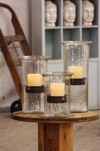 Original Glass Candle Cylinder with Rustic Insert \ Large