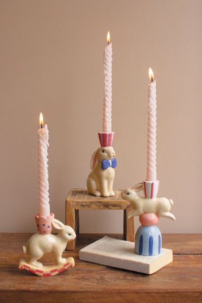 Set of 3 Ceramic Bunny Taper Candle Holders