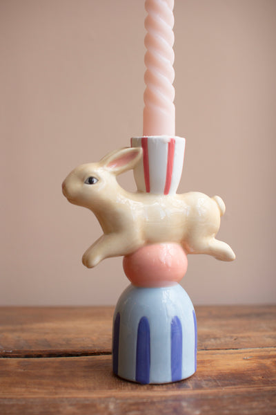Set of 3 Ceramic Bunny Taper Candle Holders