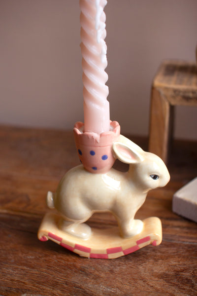 Set of 3 Ceramic Bunny Taper Candle Holders
