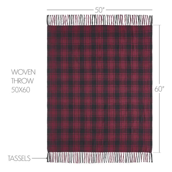 Cumberland Red Black Plaid Woven Throw 50x60