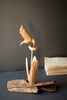 Repurposed Wood Sculpture with Hand-Carved Humming Bird