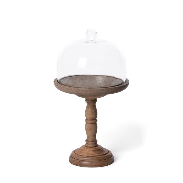 Elevated Wood Server with Glass Dome, 16"