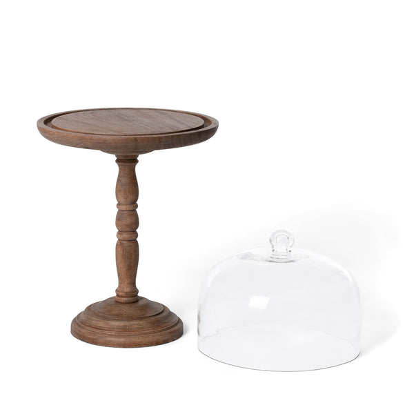 Elevated Wood Server with Glass Dome, 20"