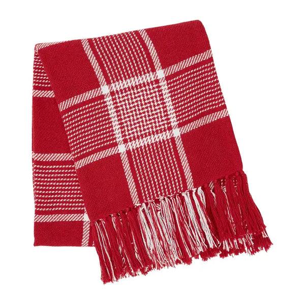 Eston Red White Plaid Woven Throw 50x60