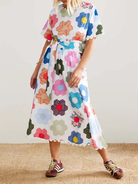 Floral Patchwork Midi Dress