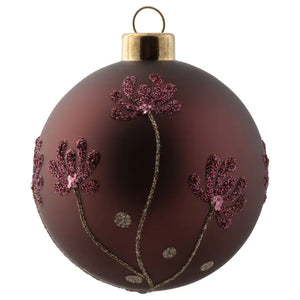 Glitter Wildflower Glass Plum Ornament