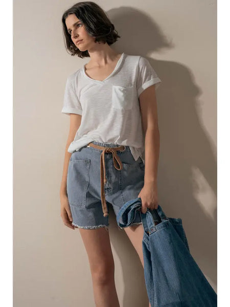 High-Waisted Frayed Hem Denim Shorts