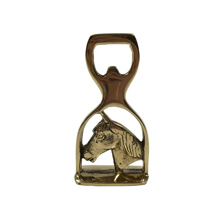 4-1/2" Solid Brass Horse Head and Stirrup Bottle Opener