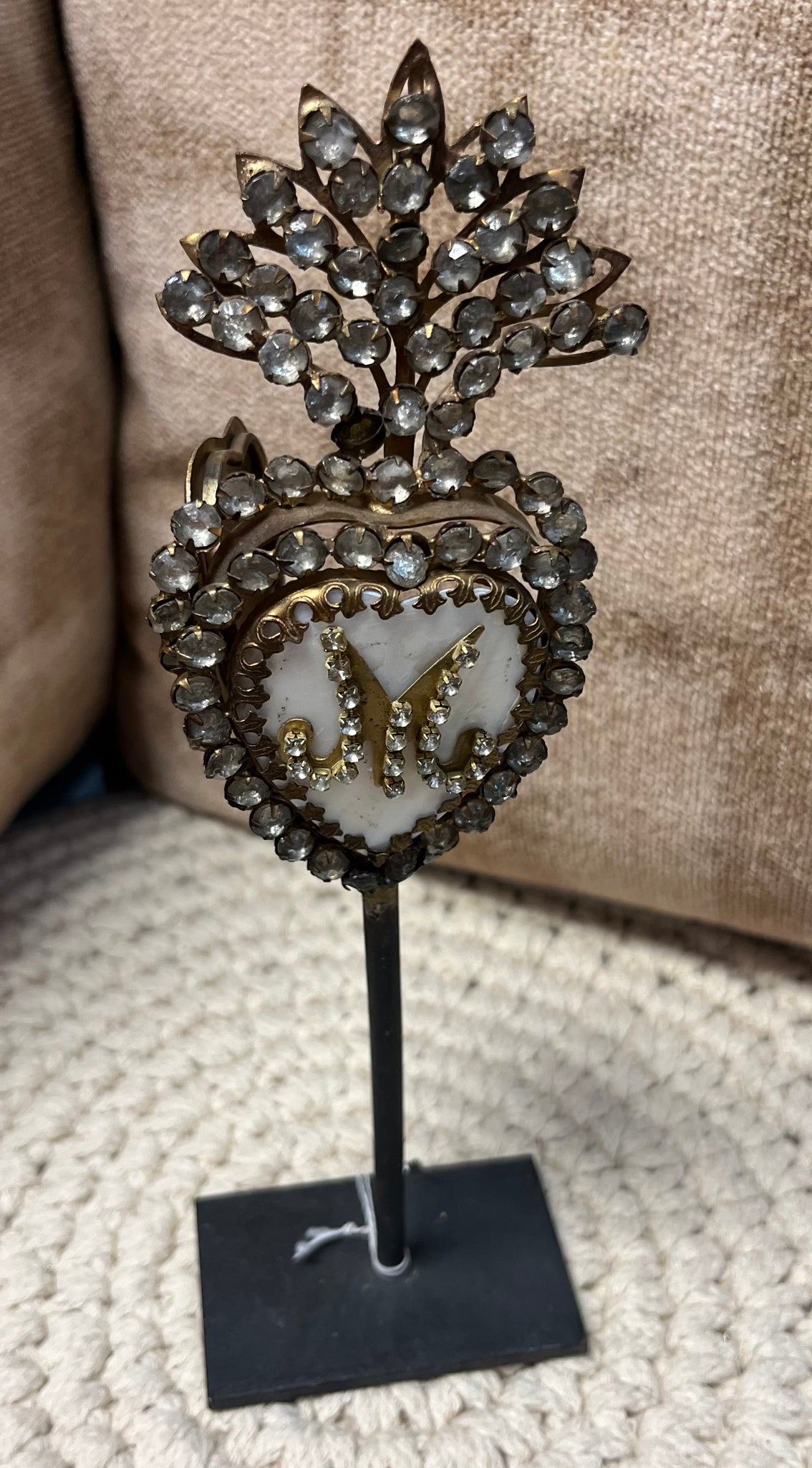 Letter M Gold Heart Locket Picture Frame Stand