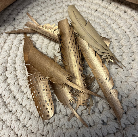 Wooden Gold Feathers