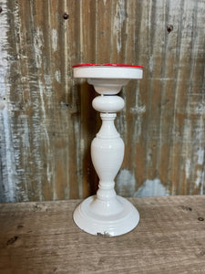 White & Red Rimmed Candle Holder 11"