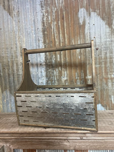 Tin Toolbox w/ Wooden Sides and Handle