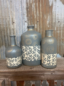 Grayish Blue Vase w/ Designs