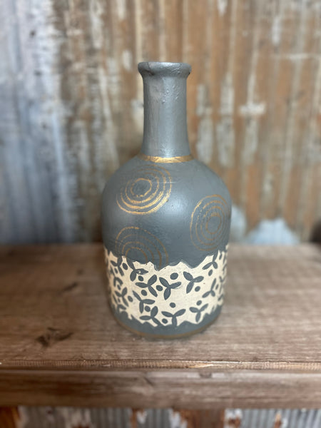 Grayish Blue Vase w/ Designs