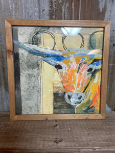 20" Square Wood Framed Wall Decor w/ Cow
