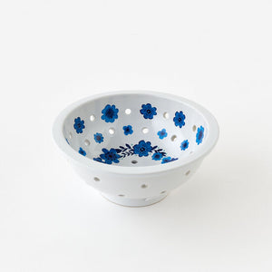 Blue & White Colander, Ceramic, 3.5" x 7"