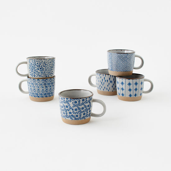 Blue & White Mug, 6 Options Stoneware, 5"