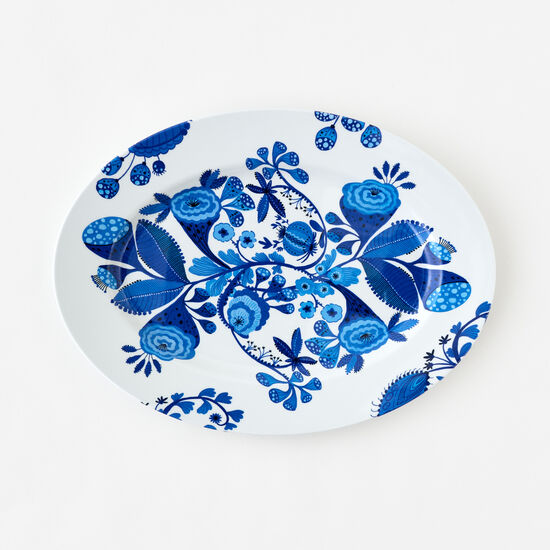 Blue & White "Enamel" Platter, Melamine, 17"