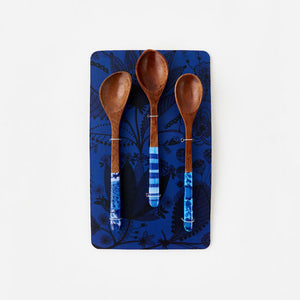 Blue & White Spoon, St/3, Wood, 8"