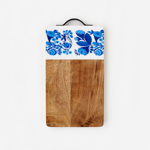 Blue & White Cutting Board, Mango Wood, 8" x 14"
