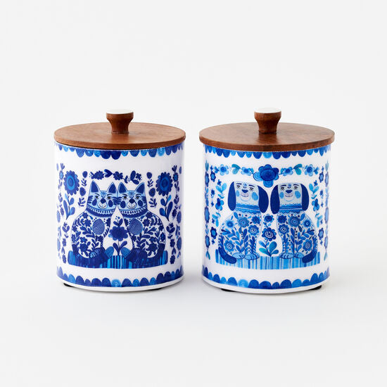 White House Mango Wood and White Stoneware Kitchen Canister Set