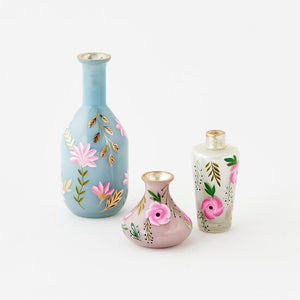 Bottle Vase, 3 Options, Handpainted Glass, 3.5", 5", 8"