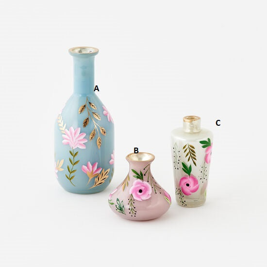 Bottle Vase, 3 Options, Handpainted Glass, 3.5", 5", 8"