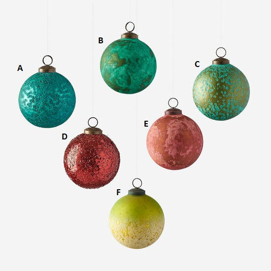 4" Kugel Ornaments, 6 Styles, Lg, Glass