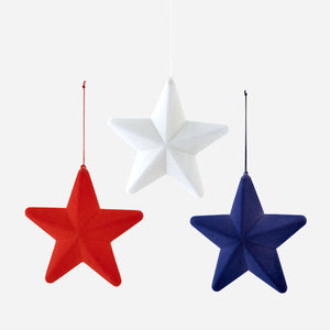 Flocked Hanging Star, Faceted, Med, 3 Optons, PVC, 7.75"