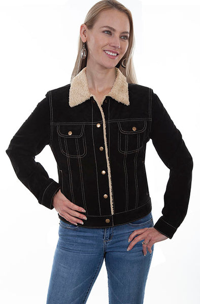 Scully Suede Jean Jacket With Faux Shearling Collar and Lining
