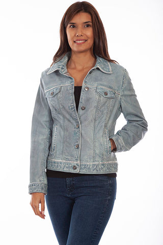 Scully Lamb Skin Leather Jean Jacket With Buttons