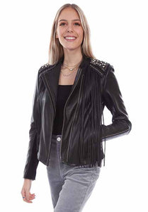 Scully Long Fringe and Studded Leather Jacket