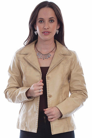 Scully Cream Leather Jacket With Lacing